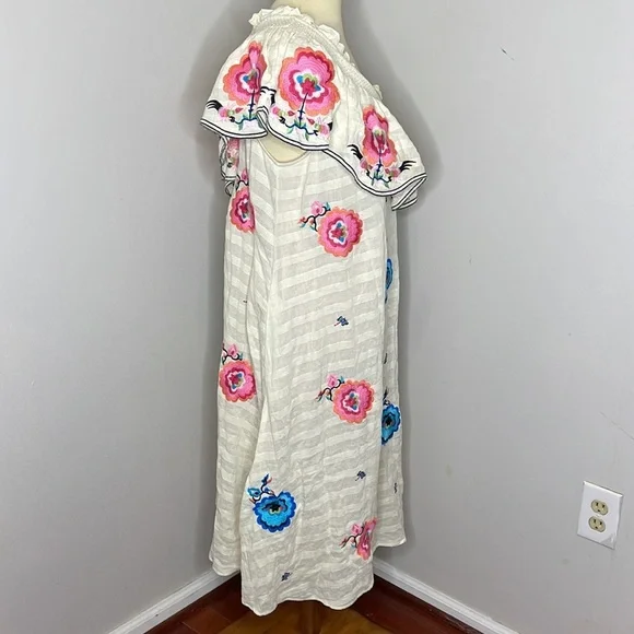 ANTHROPOLOGIE White Floral Embroidered Pullover One Shoulder Maxi Dress M - Picture 7 of 12